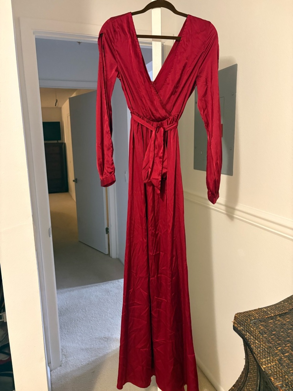 SHEIN Long Sleeve Red Wrap Maxi Dress